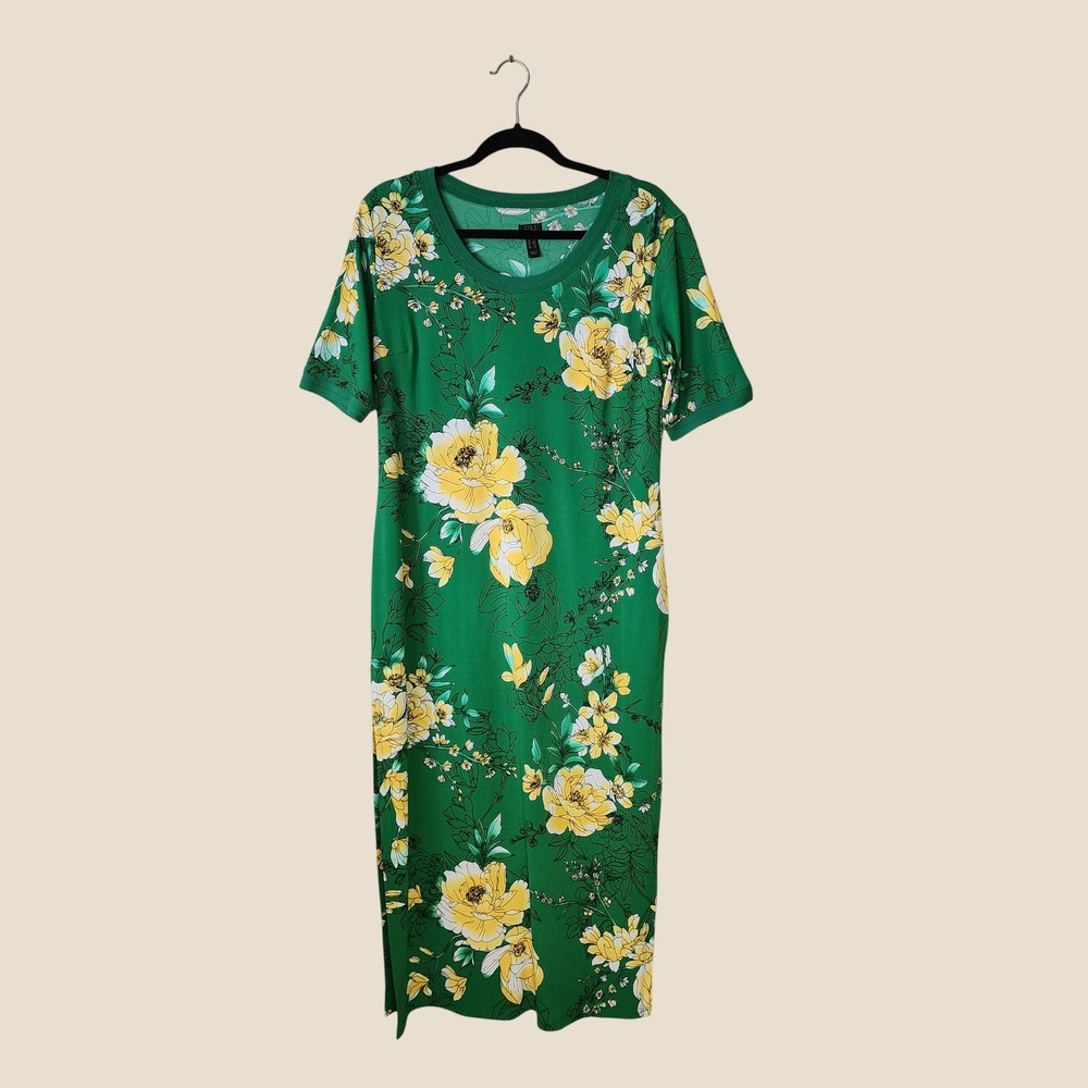 G.I.L.I. Floral Maxi Dress Womens MP Green Excellent Botanical Garden Party Slit